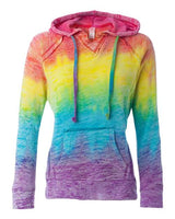 MV Sport W1162 Women’s Courtney Burnout V-Notch Hooded Sweatshirt #color_Rainbow Stripe