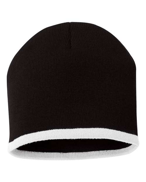""Sportsman SP09 8" Bottom-Striped Beanie" #color_Black/ White"