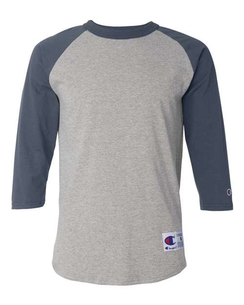 Champion T1397 Adult Raglan T-Shirt #color_OXFRD GREY/ NAVY