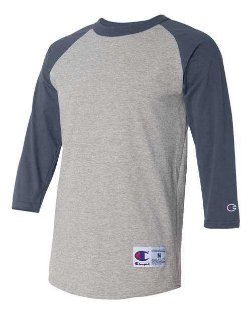 Champion T1397 Adult Raglan T-Shirt #color_OXFRD GREY/ NAVY