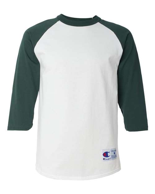 Champion T1397 Adult Raglan T-Shirt #color_WHITE/ DRK GREEN