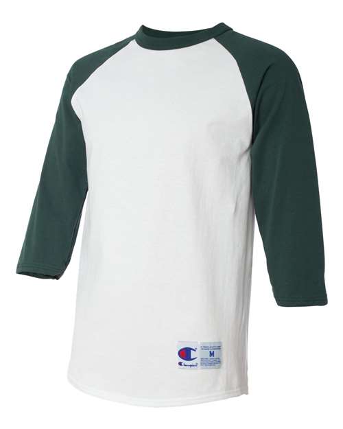 Champion T1397 Adult Raglan T-Shirt #color_WHITE/ DRK GREEN