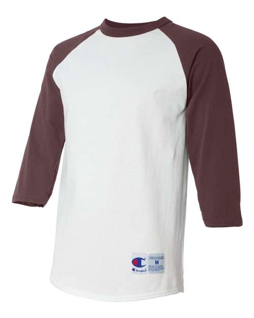 Champion T1397 Adult Raglan T-Shirt #color_WHITE/ MAROON