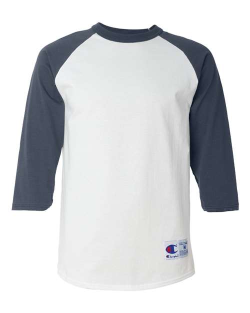 Champion T1397 Adult Raglan T-Shirt #color_WHITE/ NAVY