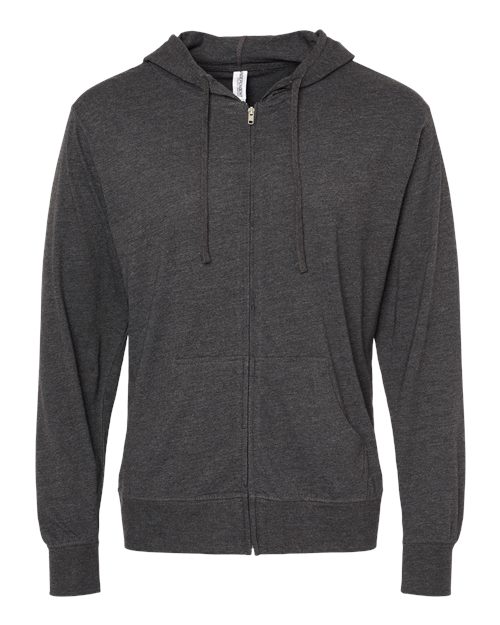 Independent Trading Co. SS150JZ Lightweight Jersey Full-Zip Hooded T-Shirt #color_Charcoal Heather