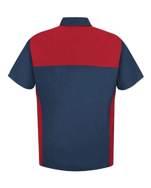 Red Kap SP28 Short Sleeve Motorsports Shirt #color_Navy/ Red