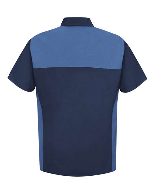 Red Kap SP28 Short Sleeve Motorsports Shirt #color_Navy/ Postman Blue