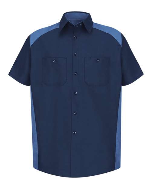 Red Kap SP28 Short Sleeve Motorsports Shirt #color_Navy/ Postman Blue