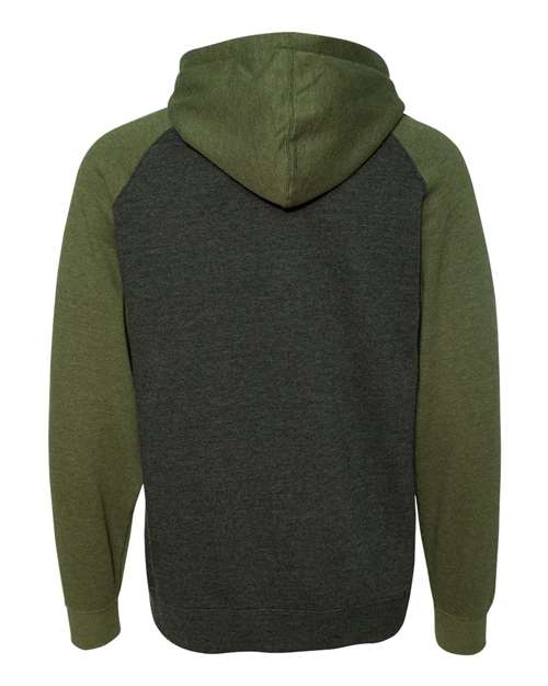 Independent Trading Co. IND40RP Raglan Hooded Sweatshirt #color_Charcoal Heather/ Army Heather