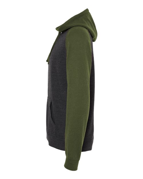 Independent Trading Co. IND40RP Raglan Hooded Sweatshirt #color_Charcoal Heather/ Army Heather