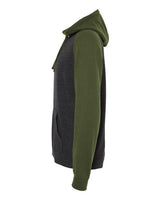 Independent Trading Co. IND40RP Raglan Hooded Sweatshirt #color_Charcoal Heather/ Army Heather