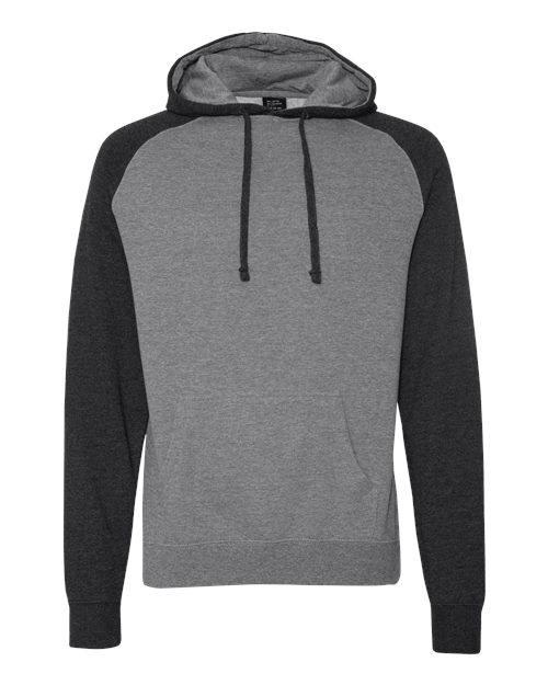 Independent Trading Co. IND40RP Raglan Hooded Sweatshirt #color_Gunmetal Heather/ Charcoal Heather