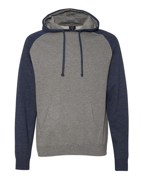 Independent Trading Co. IND40RP Raglan Hooded Sweatshirt #color_Gunmetal Heather/ Classic Navy Heather