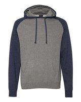 Independent Trading Co. IND40RP Raglan Hooded Sweatshirt #color_Gunmetal Heather/ Classic Navy Heather