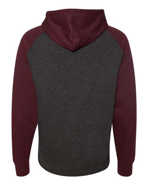 Independent Trading Co. IND40RP Raglan Hooded Sweatshirt #color_Charcoal Heather/ Burgundy Heather