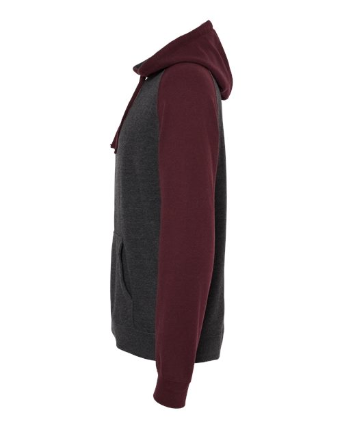 Independent Trading Co. IND40RP Raglan Hooded Sweatshirt #color_Charcoal Heather/ Burgundy Heather