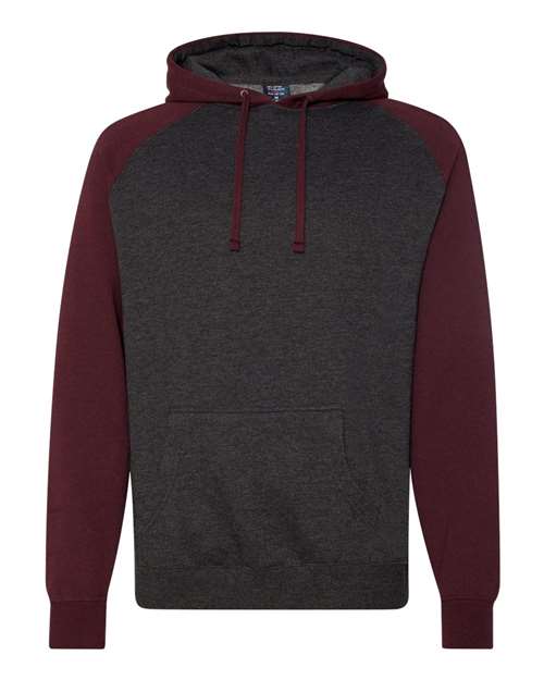 Independent Trading Co. IND40RP Raglan Hooded Sweatshirt #color_Charcoal Heather/ Burgundy Heather