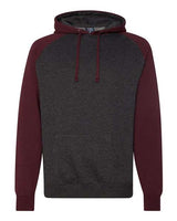 Independent Trading Co. IND40RP Raglan Hooded Sweatshirt #color_Charcoal Heather/ Burgundy Heather