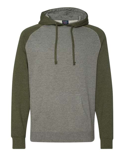 Independent Trading Co. IND40RP Raglan Hooded Sweatshirt #color_Gunmetal Heather/ Army Heather