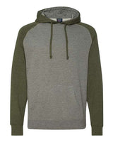 Independent Trading Co. IND40RP Raglan Hooded Sweatshirt #color_Gunmetal Heather/ Army Heather
