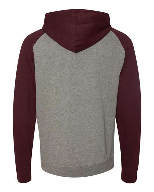 Independent Trading Co. IND40RP Raglan Hooded Sweatshirt #color_Gunmetal Heather/ Burgundy Heather