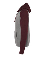 Independent Trading Co. IND40RP Raglan Hooded Sweatshirt #color_Gunmetal Heather/ Burgundy Heather