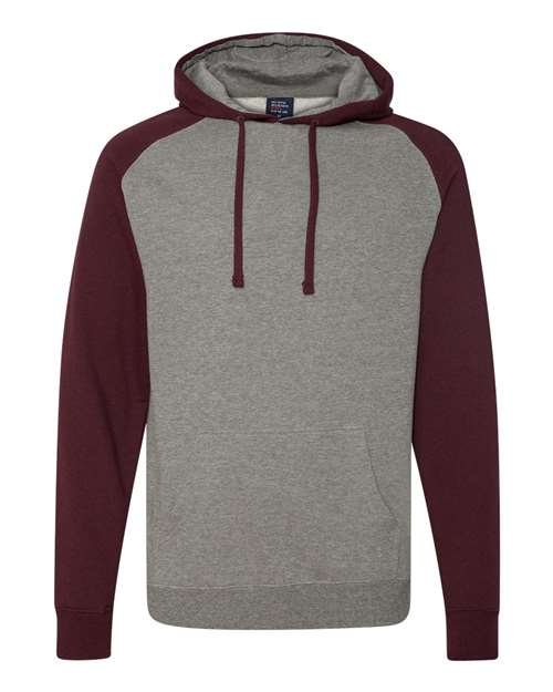 Independent Trading Co. IND40RP Raglan Hooded Sweatshirt #color_Gunmetal Heather/ Burgundy Heather