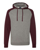 Independent Trading Co. IND40RP Raglan Hooded Sweatshirt #color_Gunmetal Heather/ Burgundy Heather