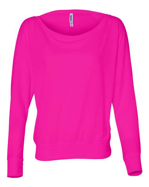Bella + Canvas 8850 Ladies' Flowy Long-Sleeve Off Shoulder T-Shirt #color_NEON PINK