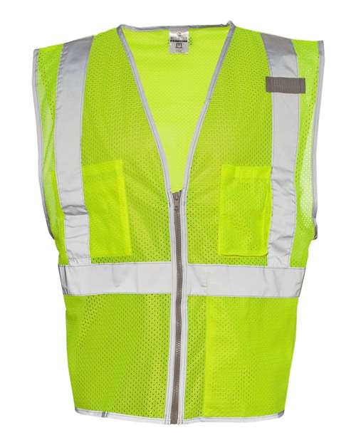 Kishigo 1507 Premium Brilliant Series Three-Pocket Zippered Mesh Vest #color_Lime