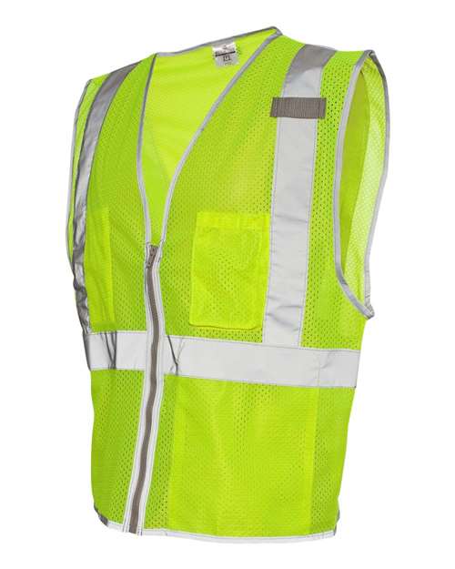 Kishigo 1507 Premium Brilliant Series Three-Pocket Zippered Mesh Vest #color_Lime