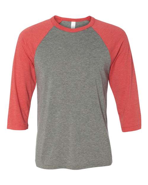 Bella + Canvas 3200 Unisex 3/4-Sleeve Baseball T-Shirt #color_GREY/ LT RED TRB