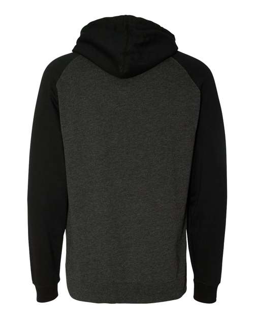 Independent Trading Co. IND40RP Raglan Hooded Sweatshirt #color_Charcoal Heather/ Black