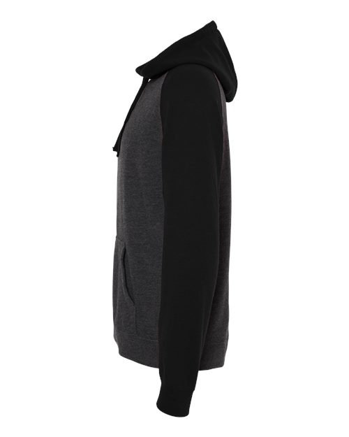 Independent Trading Co. IND40RP Raglan Hooded Sweatshirt #color_Charcoal Heather/ Black