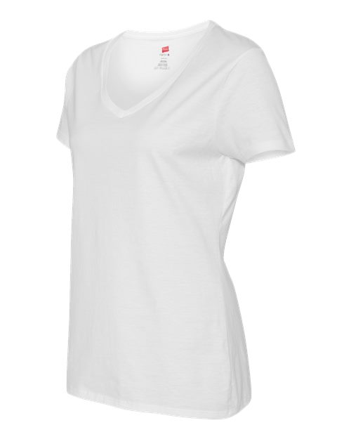 Hanes S04V Ladies' Nano-T V-Neck T-Shirt #color_WHITE