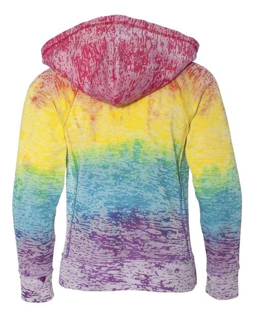 MV Sport W1162Y Girls’ Courtney Burnout V-Notch Hooded Sweatshirt #color_Rainbow Stripe
