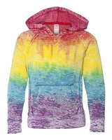 MV Sport W1162Y Girls’ Courtney Burnout V-Notch Hooded Sweatshirt #color_Rainbow Stripe