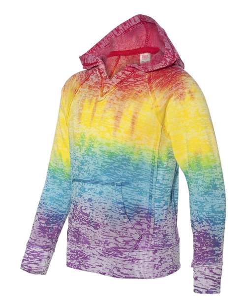 MV Sport W1162Y Girls’ Courtney Burnout V-Notch Hooded Sweatshirt #color_Rainbow Stripe