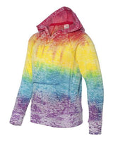 MV Sport W1162Y Girls’ Courtney Burnout V-Notch Hooded Sweatshirt #color_Rainbow Stripe