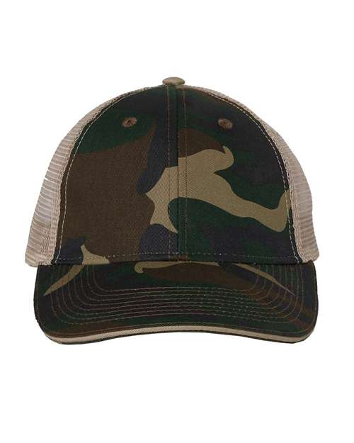 Valucap S102 Sandwich Trucker Cap #color_Green Camo/ Tan