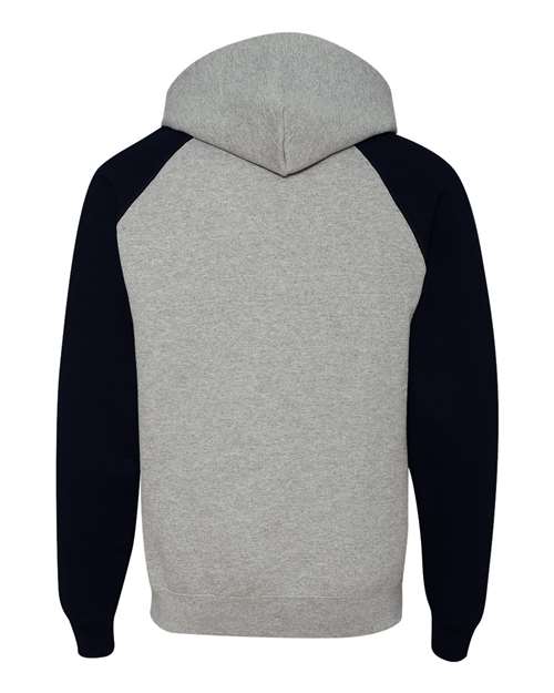 Jerzees 96CR Adult NuBlend Colorblock Raglan Pullover Hooded Sweatshirt #color_OXFORD/ BLACK
