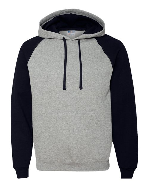Jerzees 96CR Adult NuBlend Colorblock Raglan Pullover Hooded Sweatshirt #color_OXFORD/ BLACK