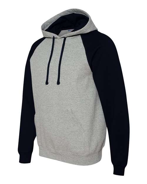Jerzees 96CR Adult NuBlend Colorblock Raglan Pullover Hooded Sweatshirt #color_OXFORD/ BLACK