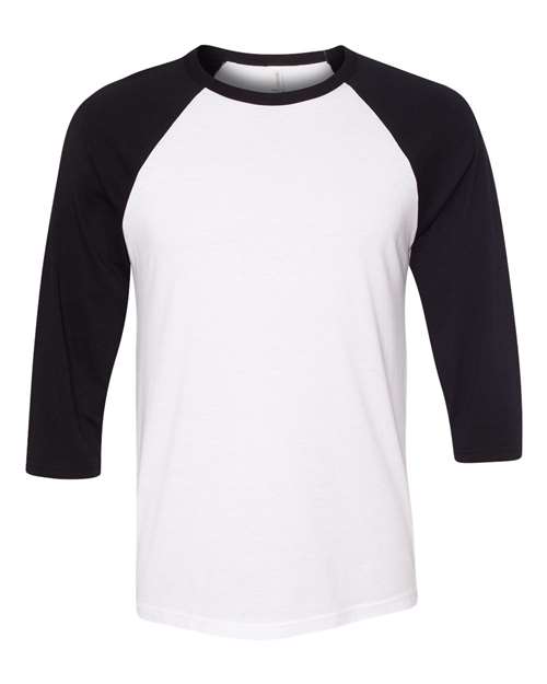 Bella + Canvas 3200 Unisex 3/4-Sleeve Baseball T-Shirt #color_WHITE/ BLACK