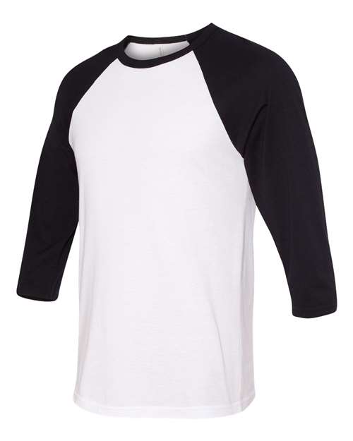 Bella + Canvas 3200 Unisex 3/4-Sleeve Baseball T-Shirt #color_WHITE/ BLACK