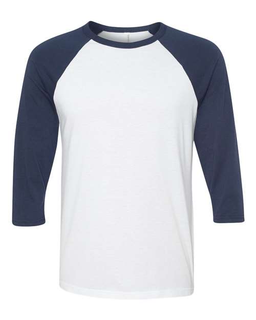 Bella + Canvas 3200 Unisex 3/4-Sleeve Baseball T-Shirt #color_WHITE/ NAVY