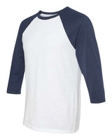 Bella + Canvas 3200 Unisex 3/4-Sleeve Baseball T-Shirt #color_WHITE/ NAVY