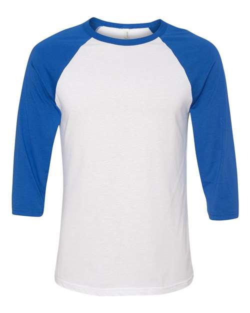 Bella + Canvas 3200 Unisex 3/4-Sleeve Baseball T-Shirt #color_WHITE/ TR ROYAL