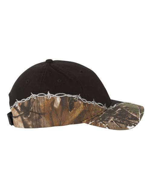 Kati LC4BW Licensed Camo with Barbed Wire Embroidery Cap #color_Black/ Realtree AP