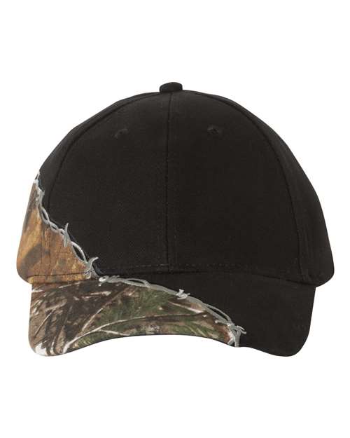 Kati LC4BW Licensed Camo with Barbed Wire Embroidery Cap #color_Black/ Realtree AP